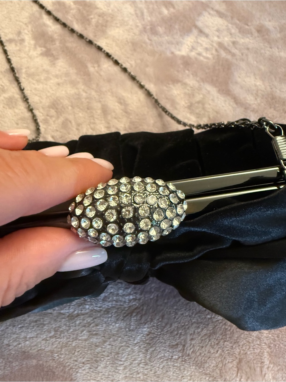 Neiman Marcus Elegant Black Velvet Evening Clutch with Crystal Accent